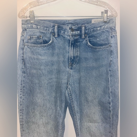 All Saints Distressed Low Waisted Cropped Straight Leg Boyfriend Jeans - Picture 3 of 6